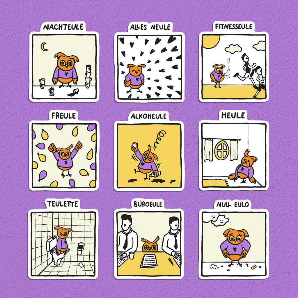 Eulen Stickerset, 9er