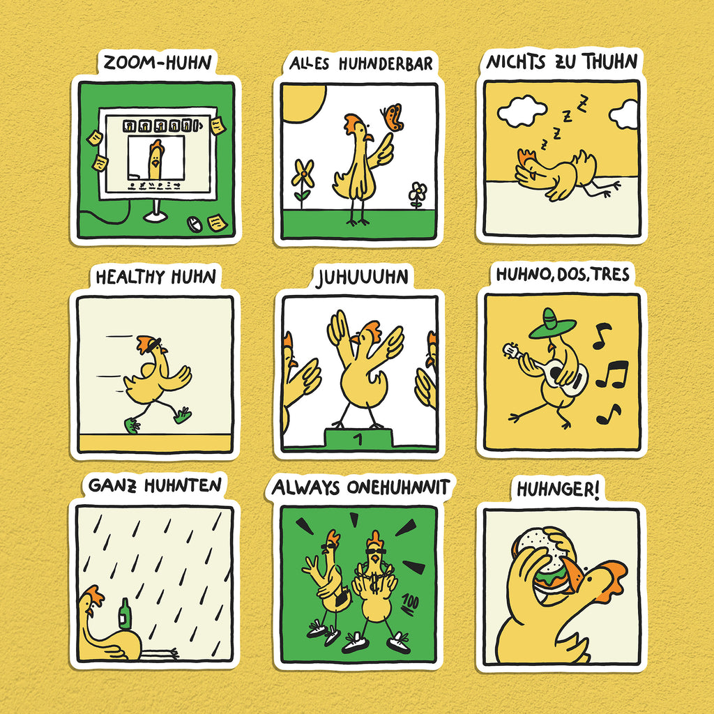 Hühner Stickerset, 9er