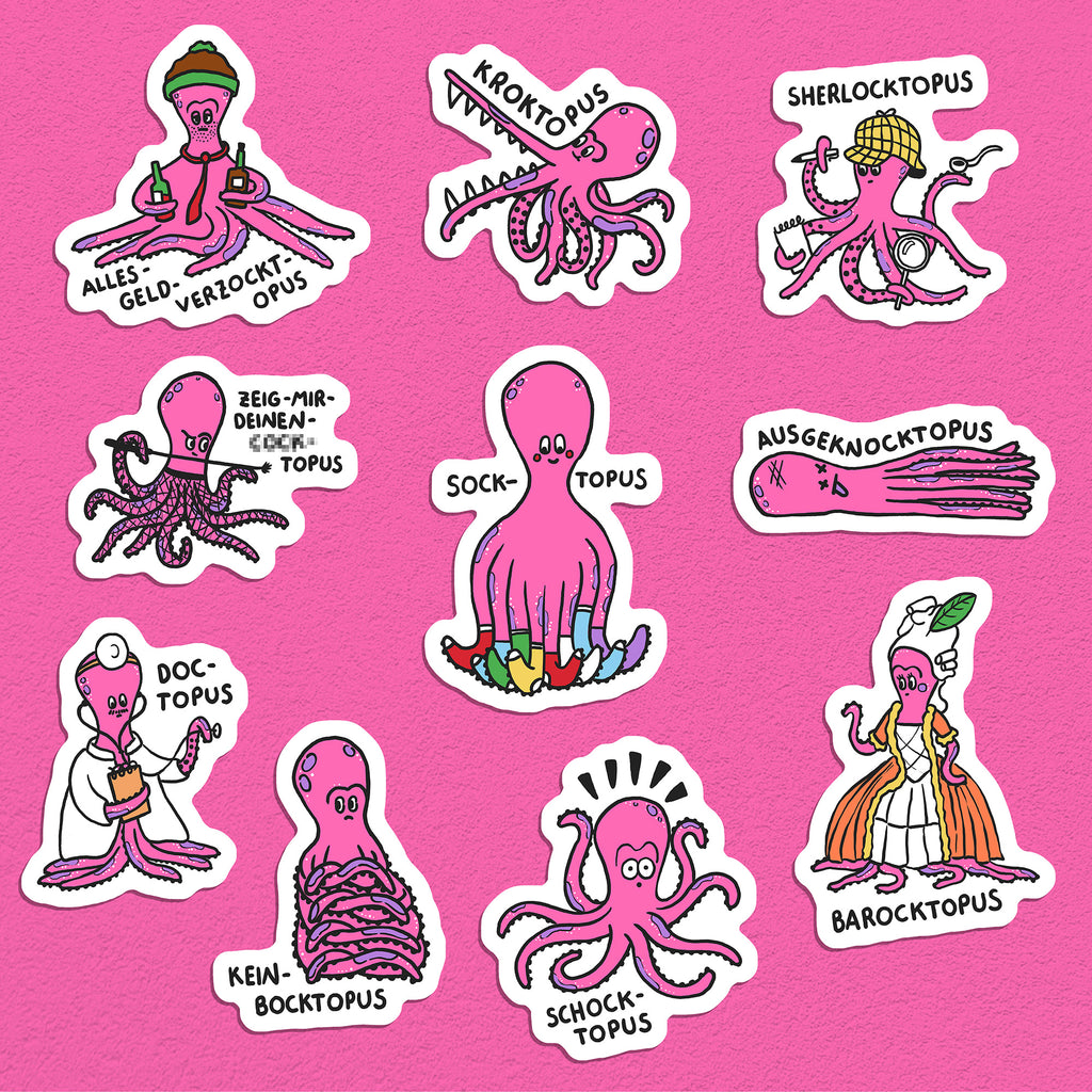Oktopusse Stickerset, 10er